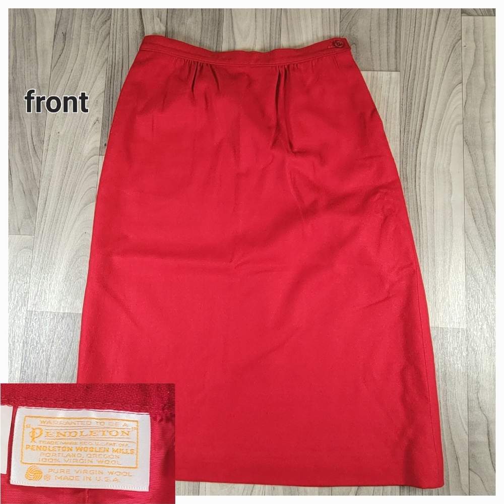 PENDLETON Red Wool Skirt Size 10 27" Waist Solid Lined Pencil Vintage